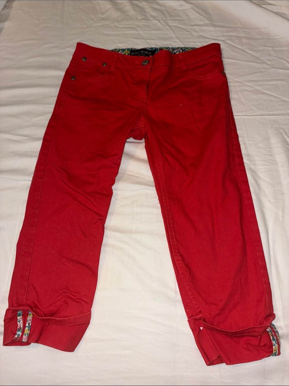 Red denim Mini Boden pedal pushers/capris in EUC